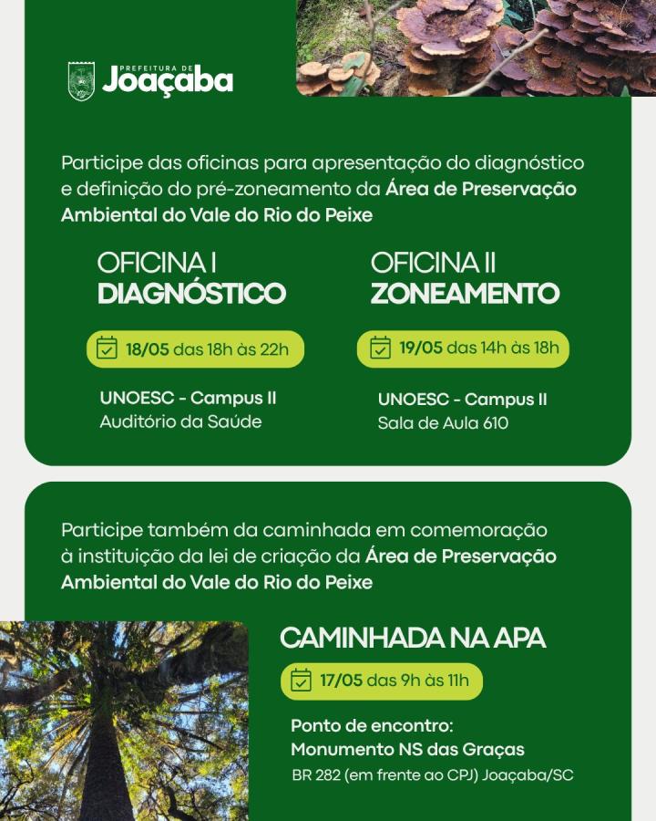 Joaçaba promove oficinas do Plano de Manejo da APA do Vale do Rio do Peixe e caminhada aberta à comunidade