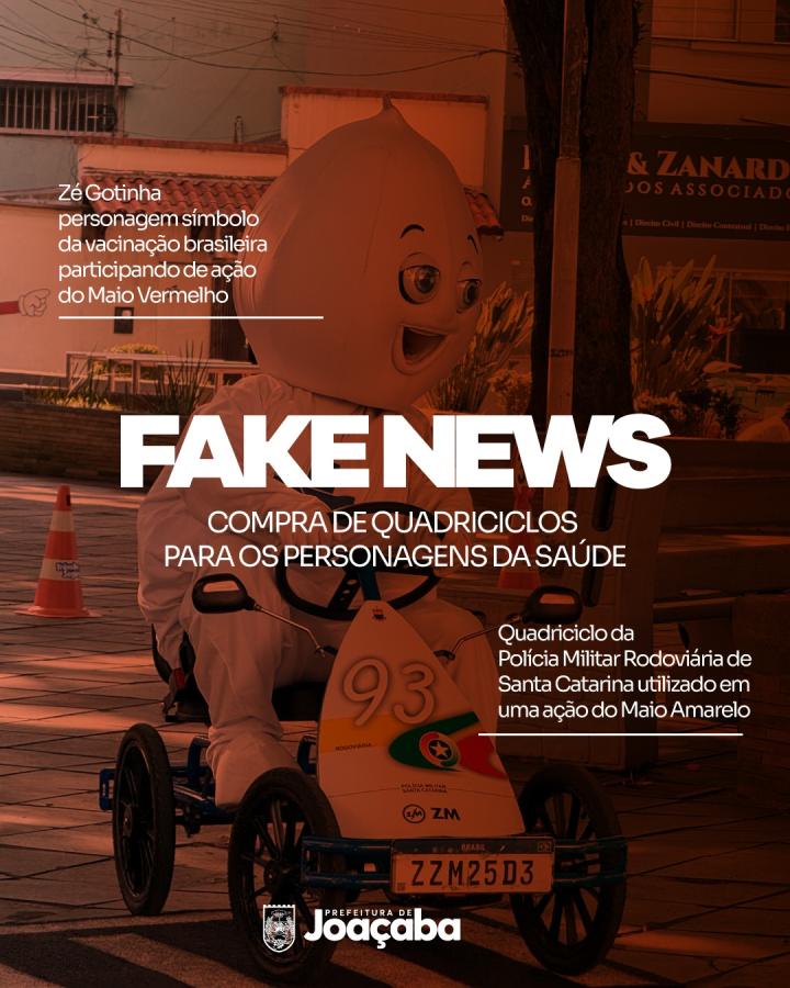 É falsa a informação de que quadriciclos adquiridos pelo Município seriam destinados a personagens da Saúde.