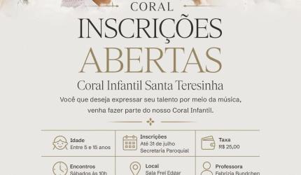 Santuário Catedral Santa Teresinha abre inscrições para o Coral Infantil Santa Teresinha